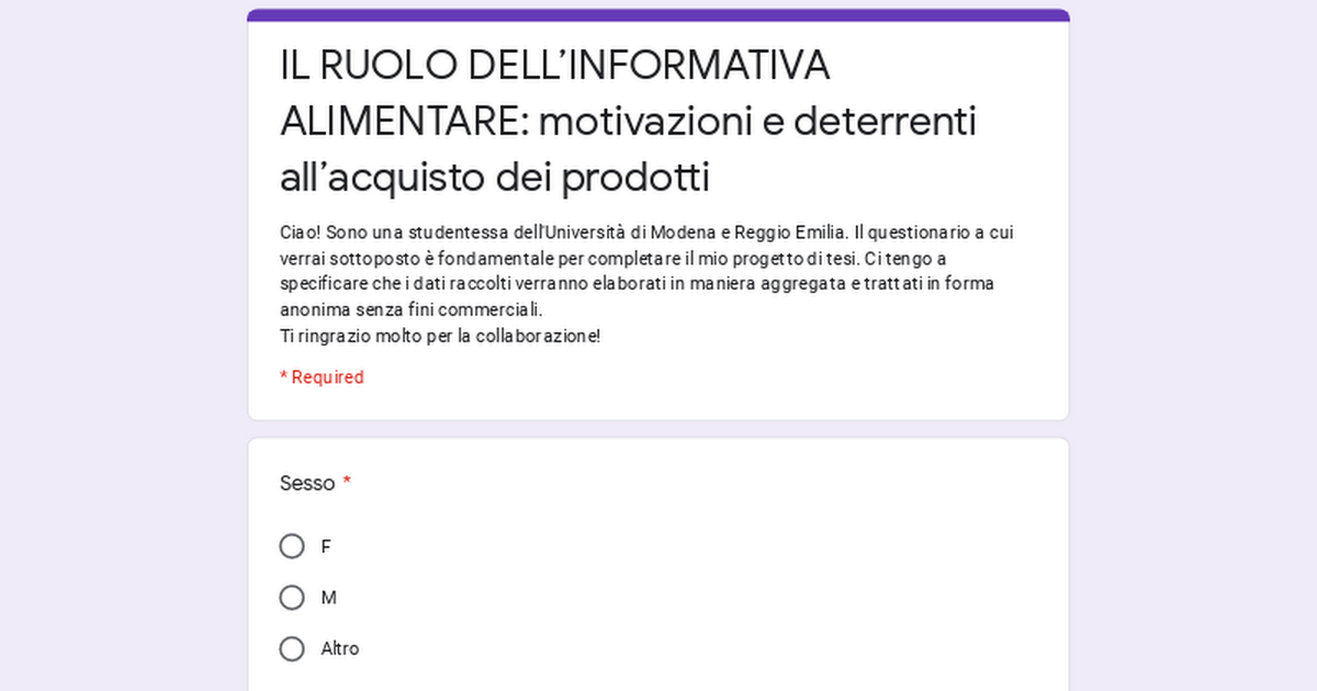 IL RUOLO DELL'INFORMATIVA ALIMENTARE: motivazioni e deterrenti all'acquisto dei prodotti