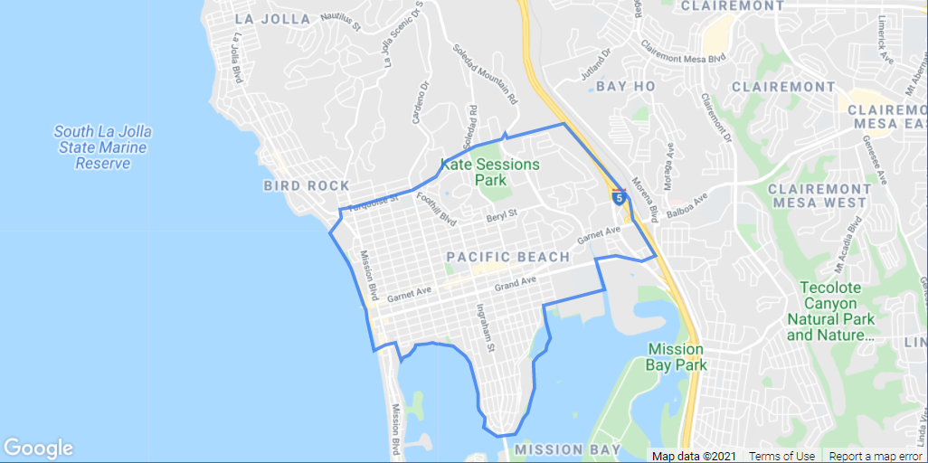 map of Pacific Beach neighborhood in San Diego