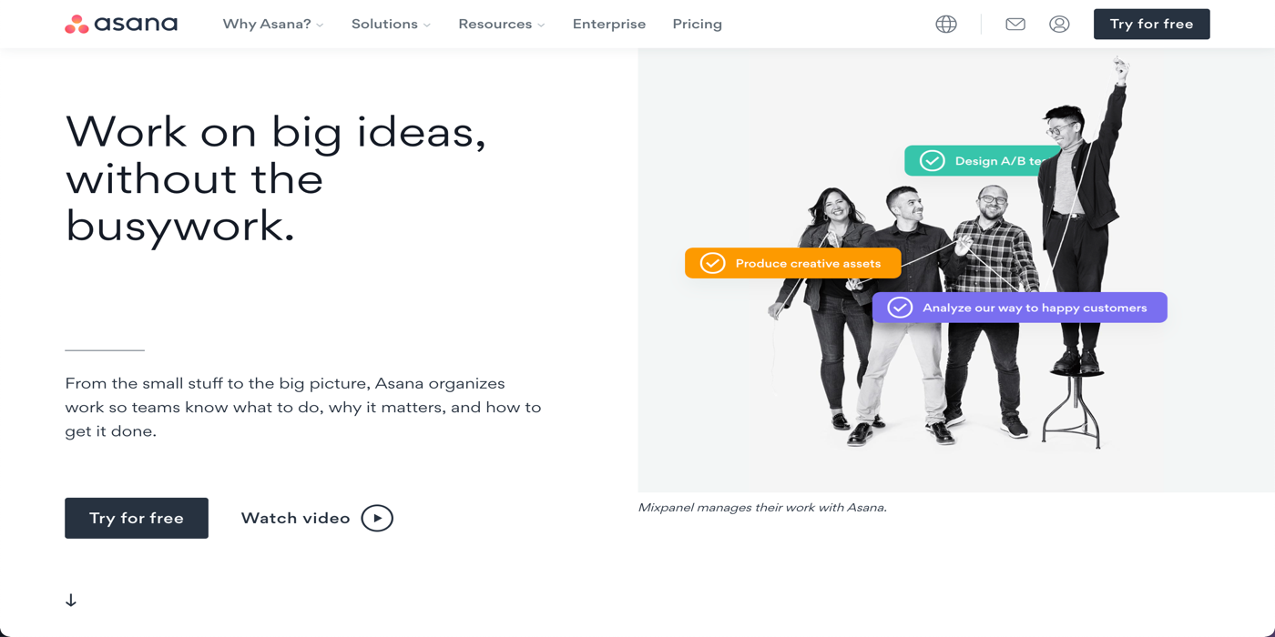 Asana homepage overview - Work on big ideas, without the busywork and people image