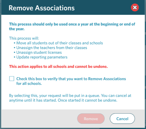 screenshot of the Remove Associations window