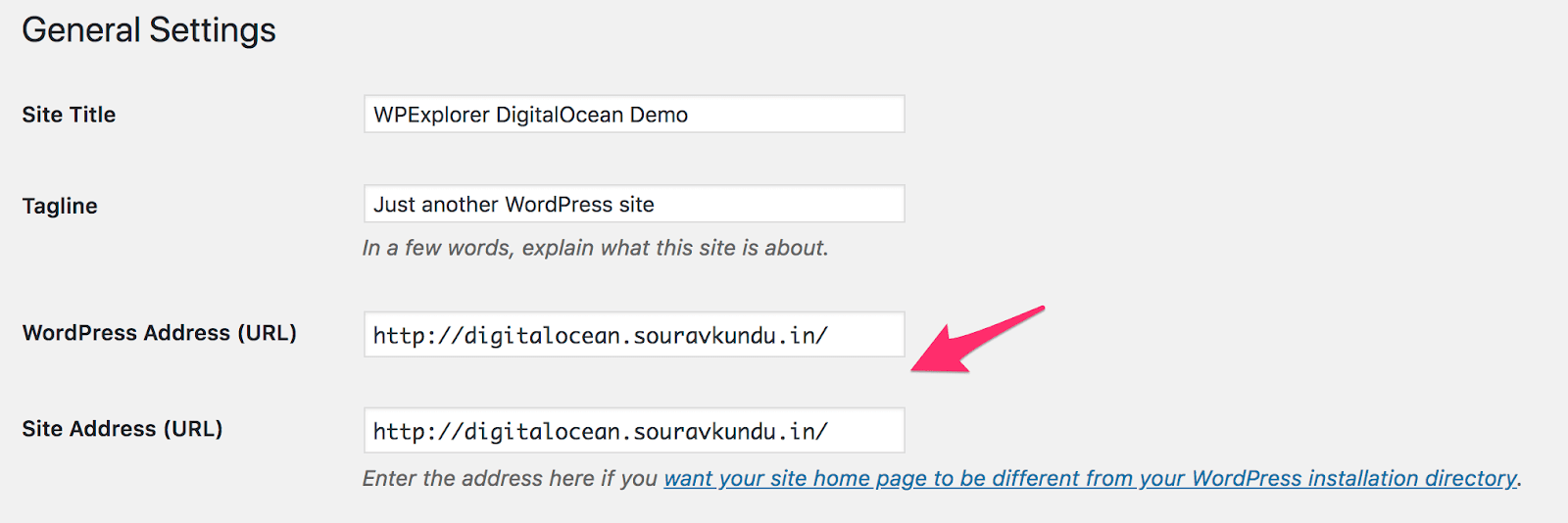 configuração de URL do site wordpress