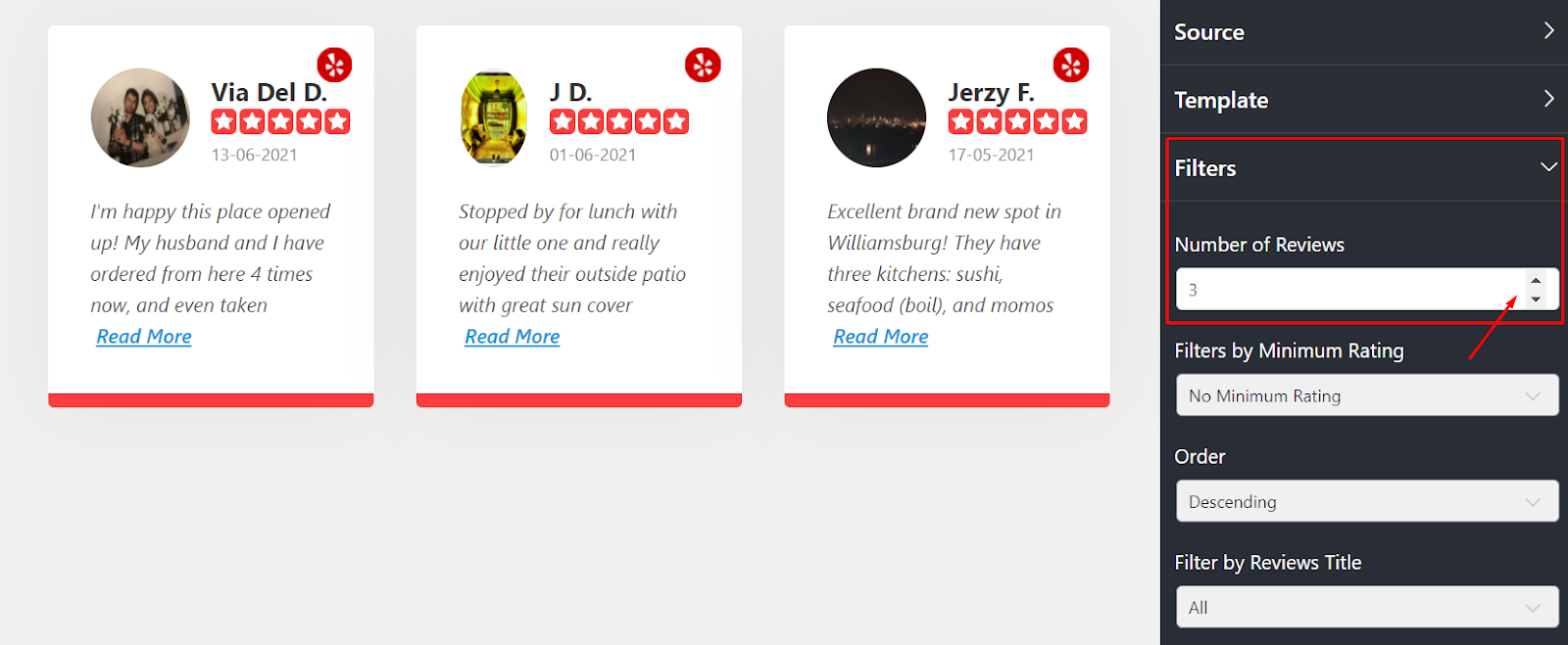 Yelp reviews filters