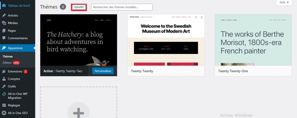 ajouter un theme wordpress