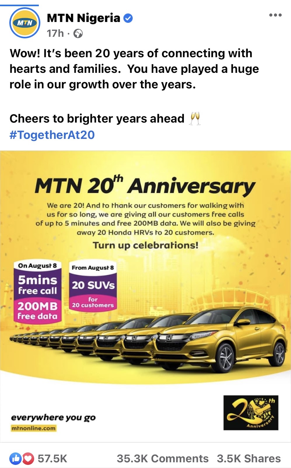 MTN not celebrating anniversary with cash