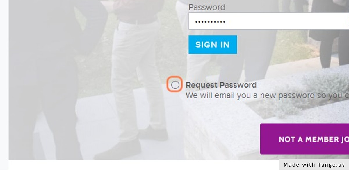 Click the circle to Request Password