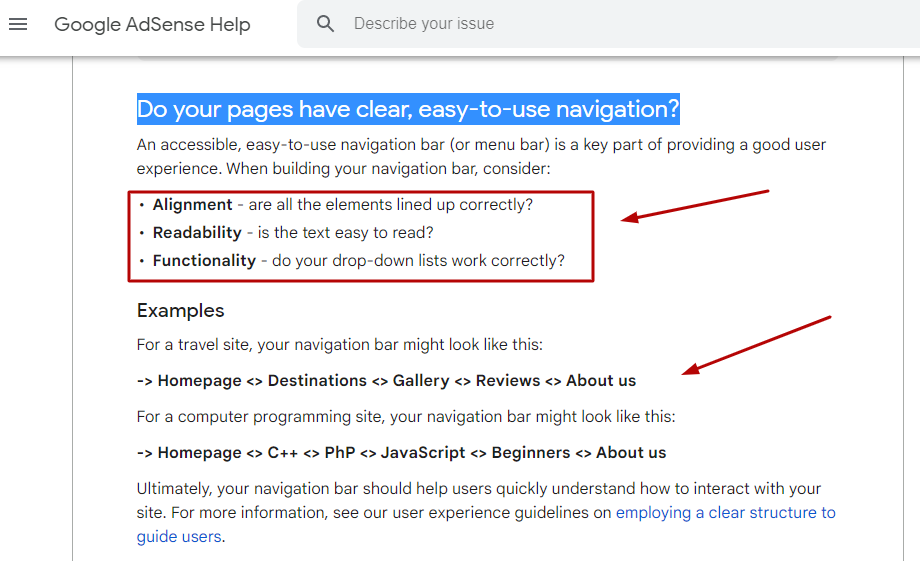 Google-Adsense-Screenshot-Showing-Importance-Of-Site-Navigaton