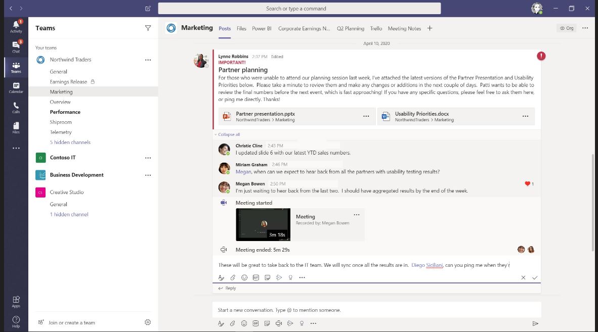 Screenshot from Microsoft Teams