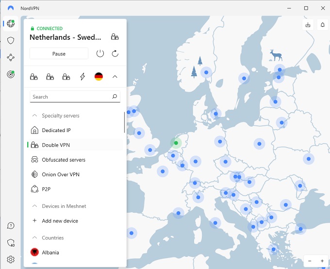 NordVPN connected to Double VPN server