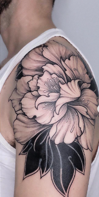 Peony Flower Shoulder Tattoo For Men