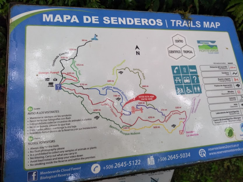 Monteverde Preserve Trails Map, Costa Rica