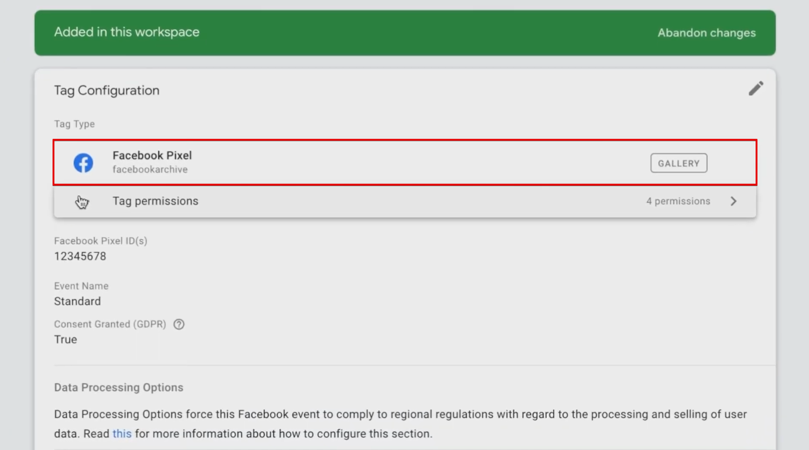 Configuring a Facebook Pixel type Tag in GTM 