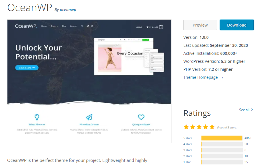 OceanWP-WordPress-theme best free wordpress theme for blog