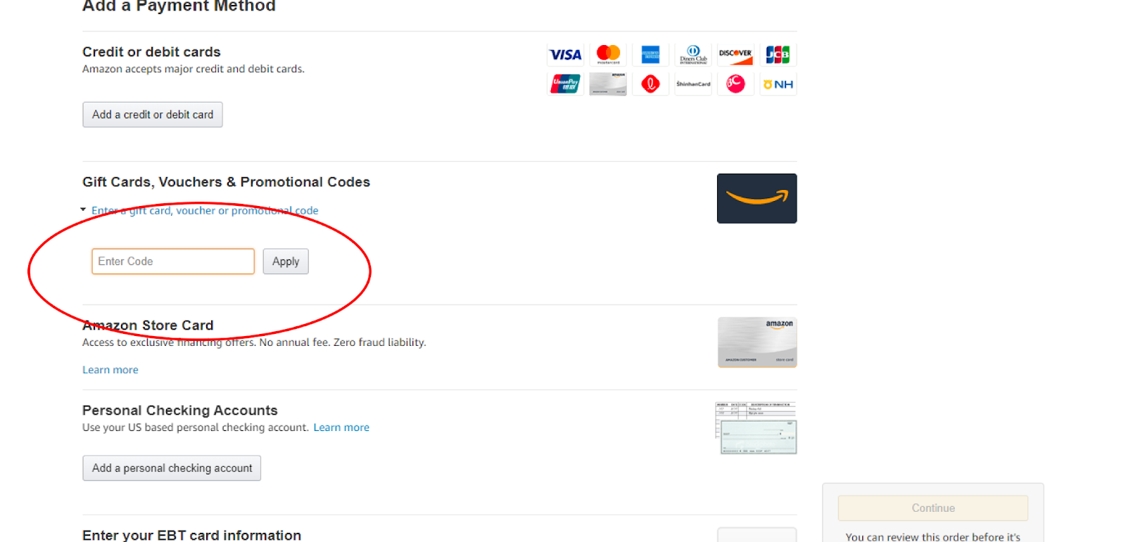 How to use Visa gift card on Amazon website?