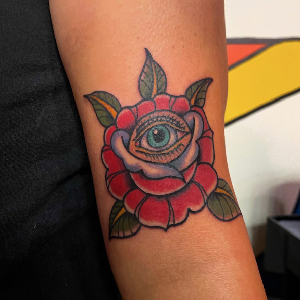Red Rose Evil Eye Tattoo