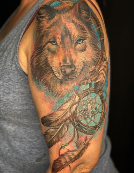 Wolf Dream Catcher Tattoo