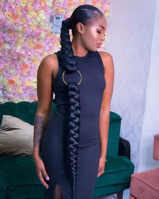 Long and thin ponytail braids for black women