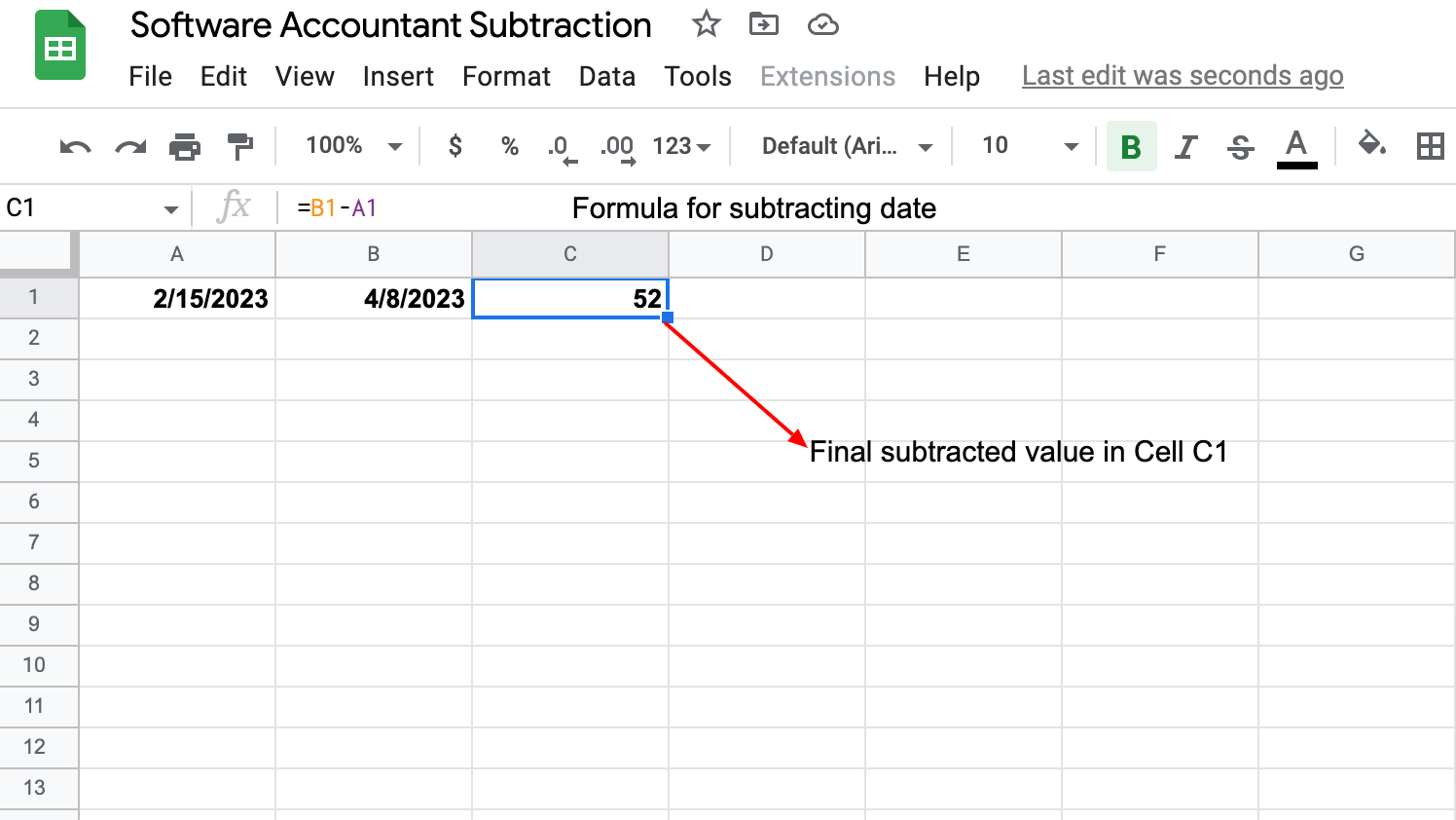 How to subtract in Google Sheets