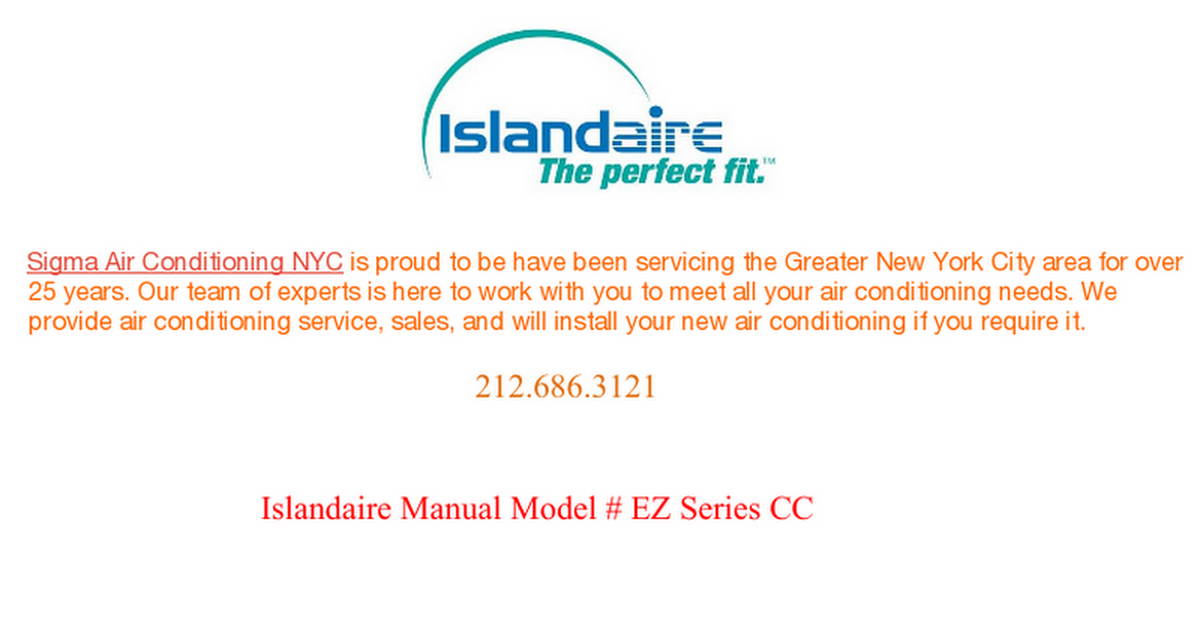 Islandaire Manual Model # EZ Series CC - Google Docs