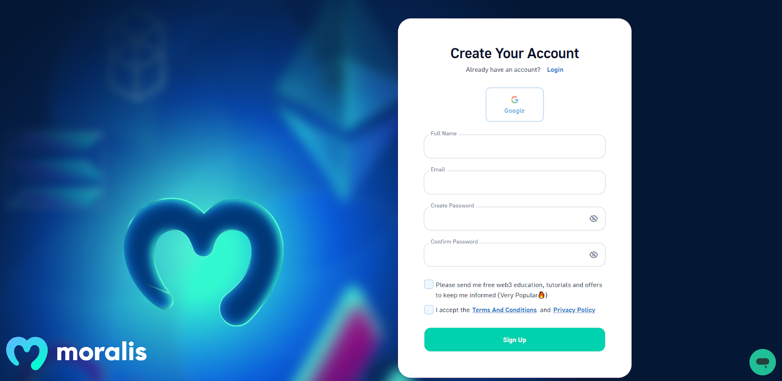 Create your account page.
