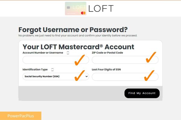 reset password of a loft mastercard account