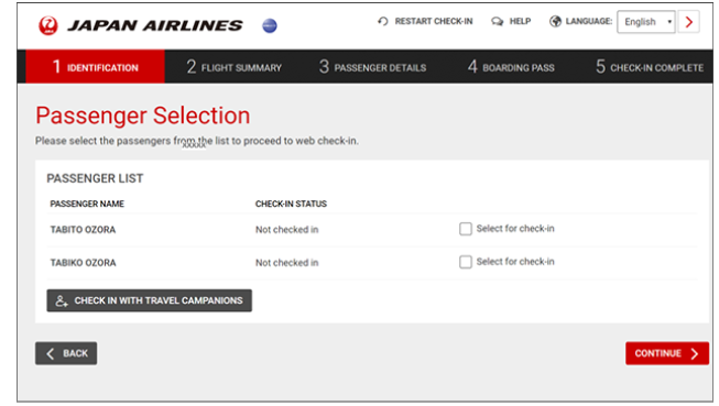 japan airlines passenger selection