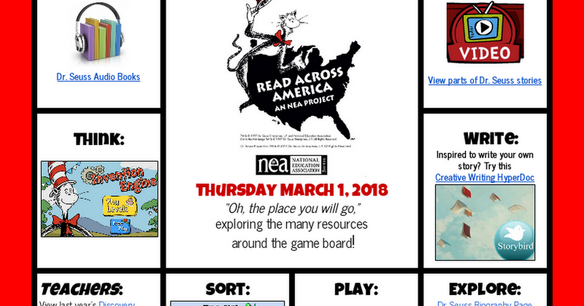 Read Across America 2018 #HyperDoc Game Board