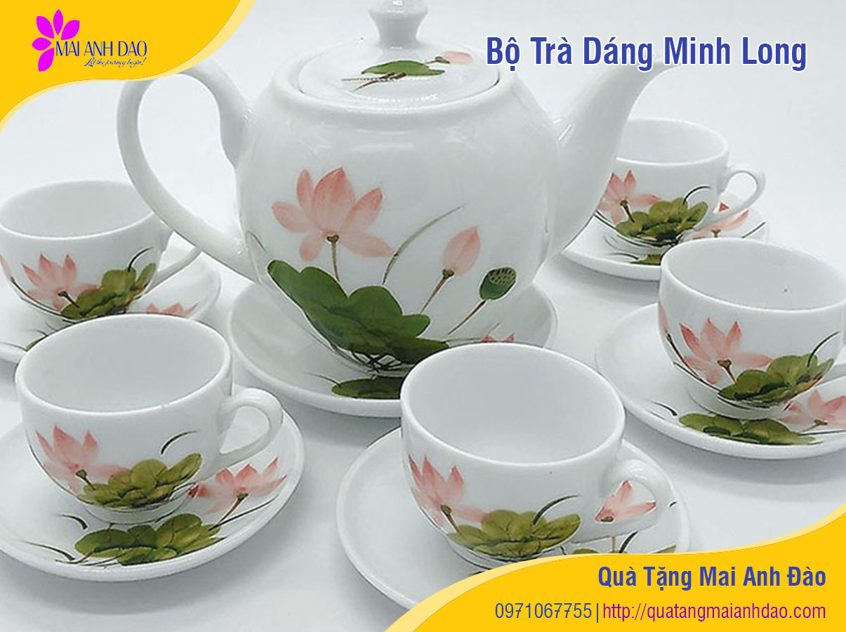 Bộ ấm trà dáng Minh Long in logo quảng cáo đẹp tại Đà Nẵng