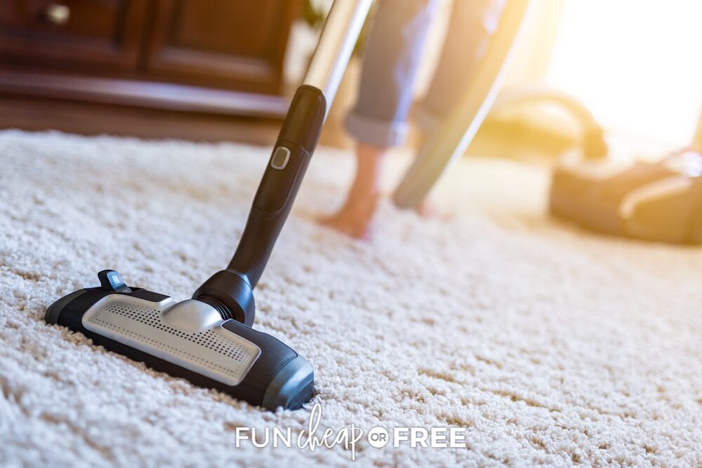 Woman vacuuming carpet, from Fun Cheap or Free