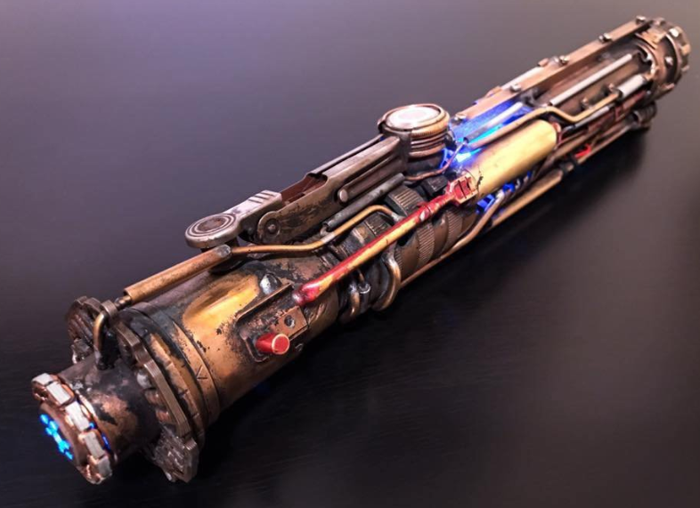 The intricate design of steampunk saber
