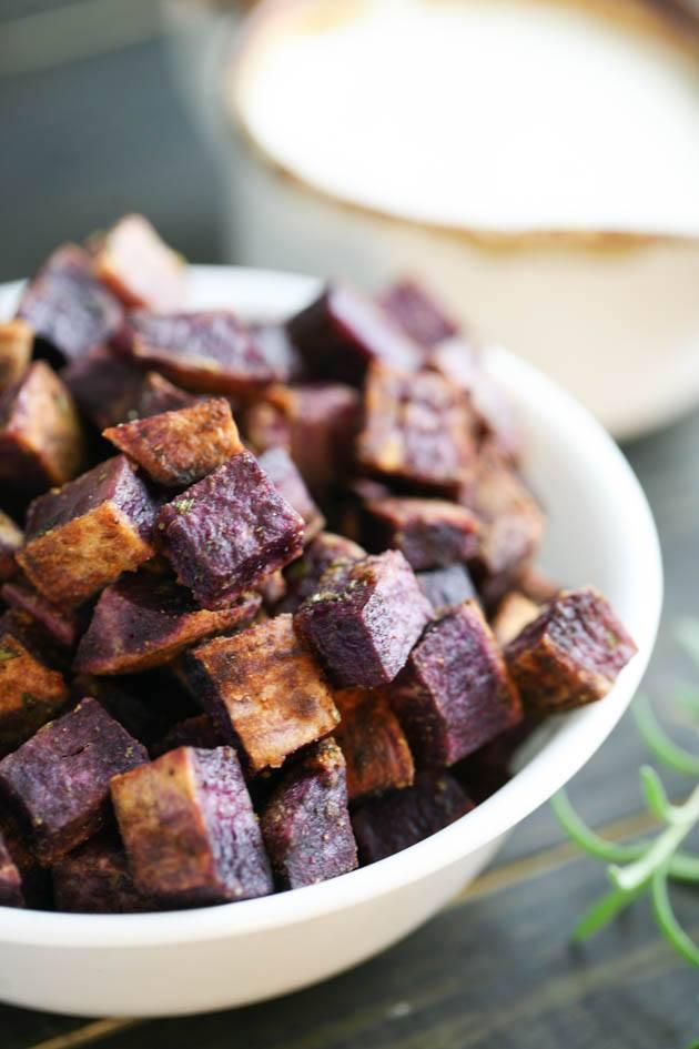 Roasted Purple Sweet Potatoes With Garlic Dipping Sauce - Lady Lee's Home