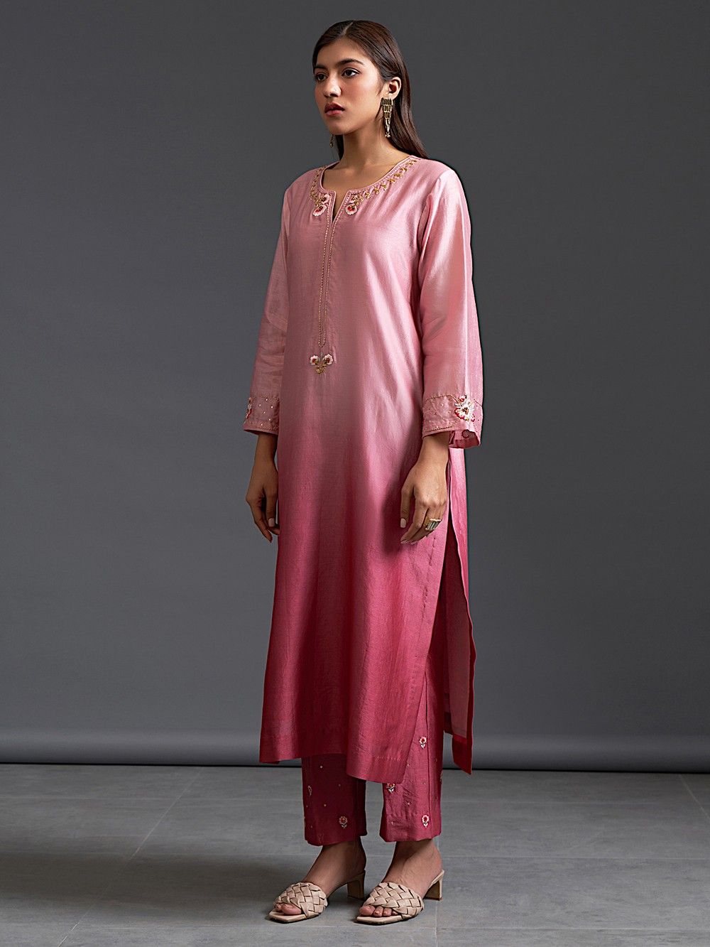 the loom - Pink Chanderi Silk Ombre Kurta