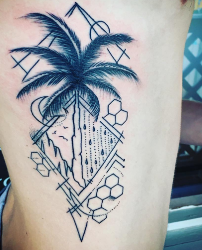 Dotwork Palm Tree Tattoos
