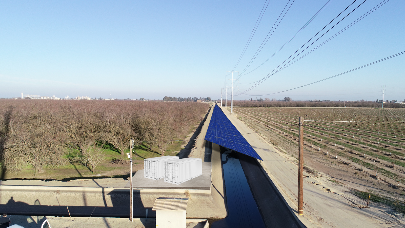 Project Nexus rendering of solar panels above a canal