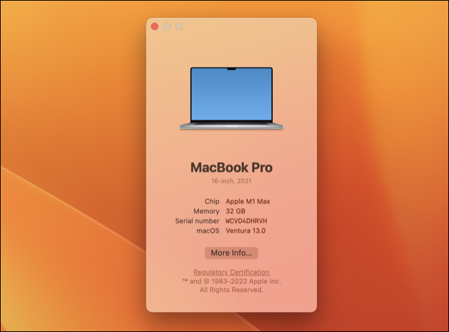 Layar informasi "About This Mac" di macOS 13 Ventura