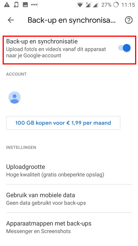 Backup instellen foto's android
