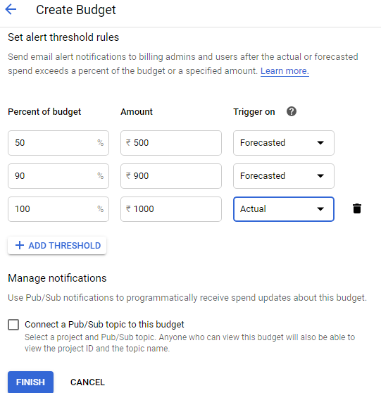budget alert in gcp