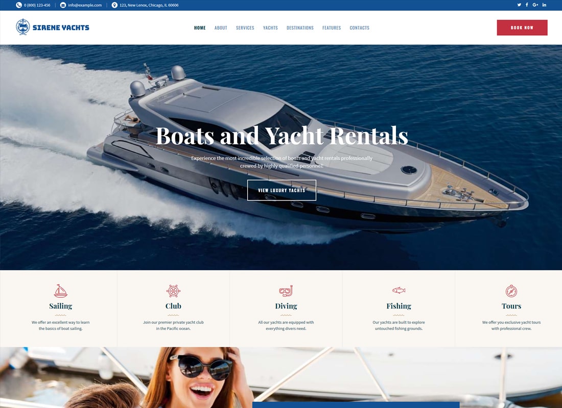 Sirène |  Thème WordPress des services de location de yachts et de location de bateaux