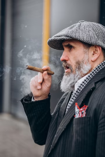 a bearded man smoking tobacco