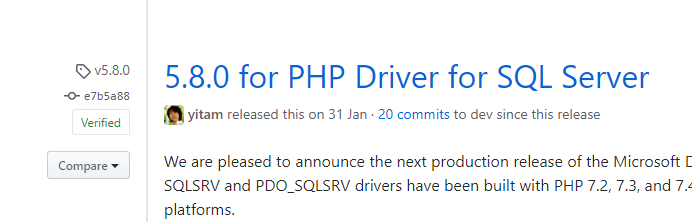 Página com as opções de download das DLLs do SQL Server
