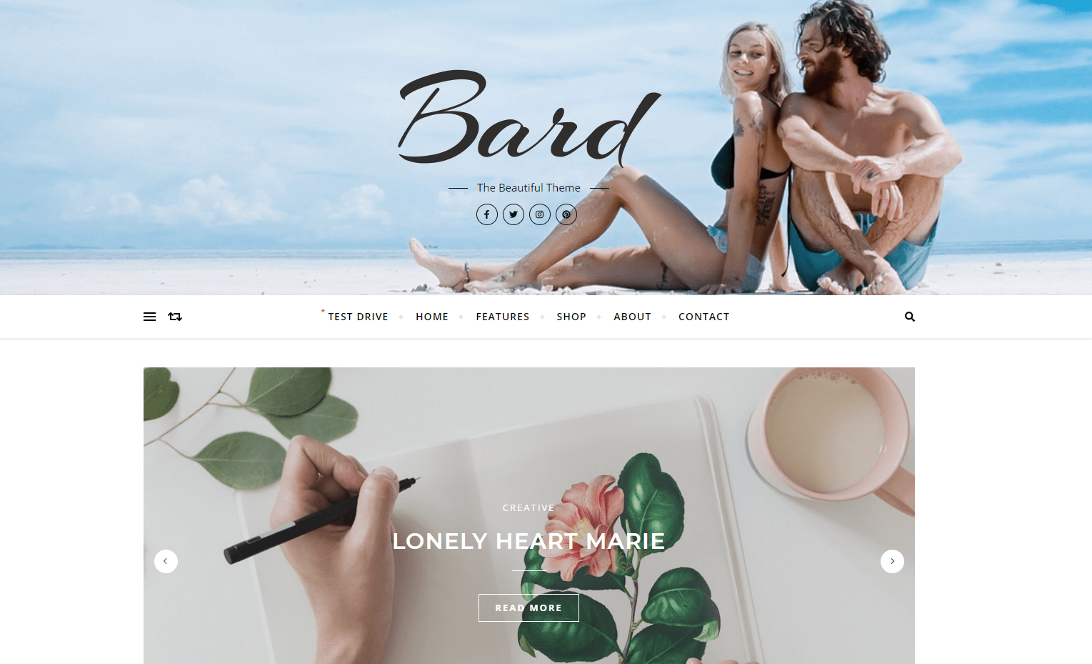 Exemplo de site com o tema Bard do WordPress 