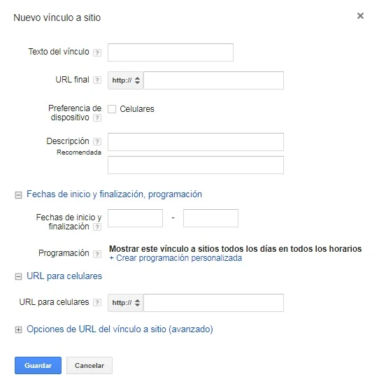 Extensiones vinculos de sitio  google adwords