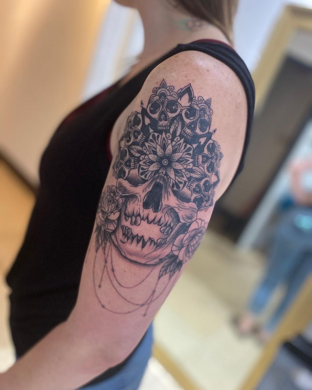 Skull and Mandala Tattoo Idea