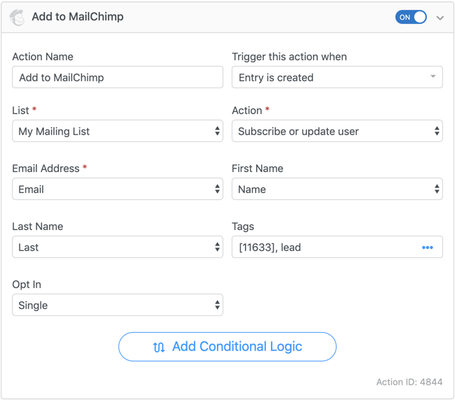 In the settings of your created form, you can adjust your Mailchimp form settings.