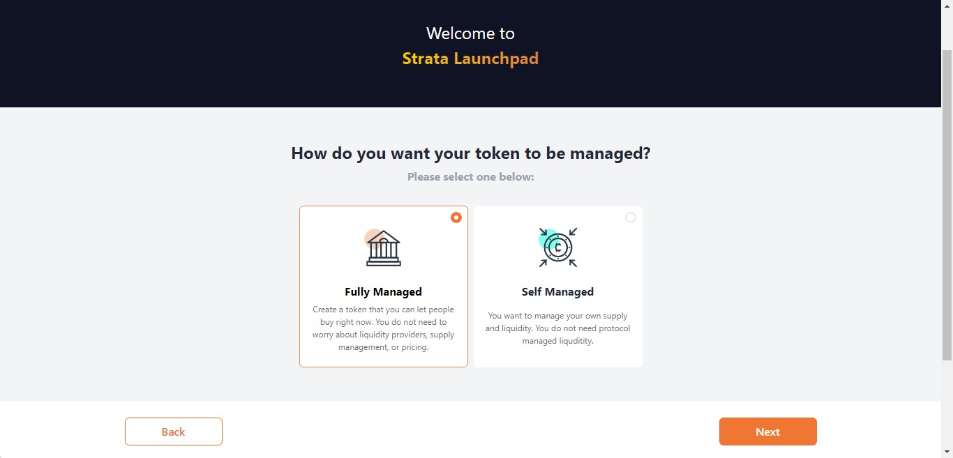 Choosing fully managed or self managed token launch