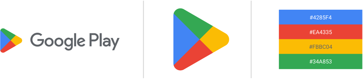 새로운 Google Play 로고, 프리즘 및 색상 팔레트.