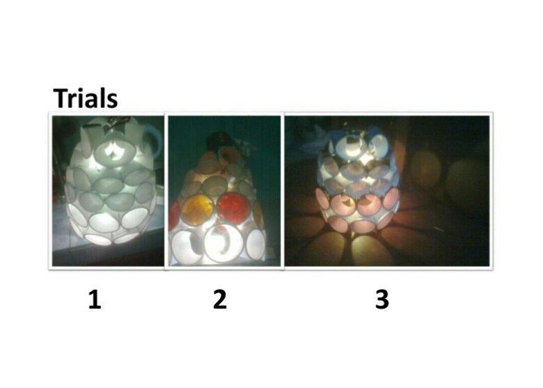 The trials in making a styro cup lamp.