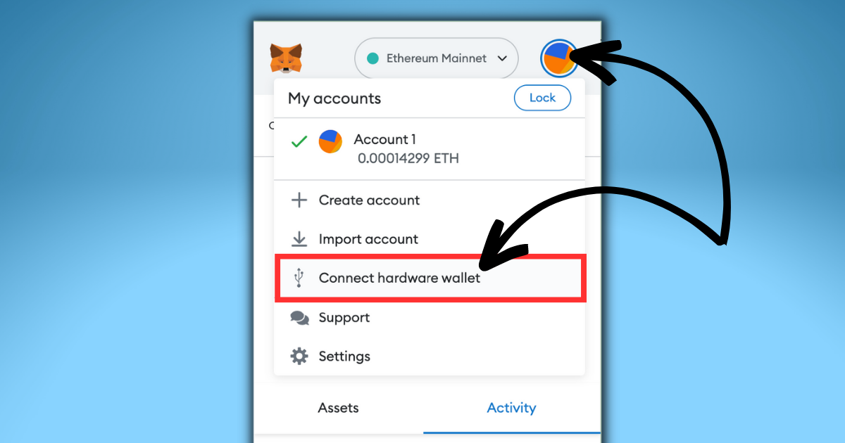 The connect hardware wallet button in MetaMask.