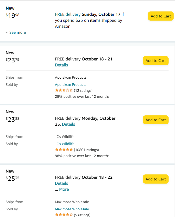 Other sellers in the Amazon marketplace