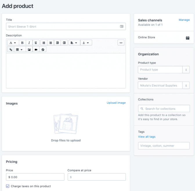 Add products in Shopify